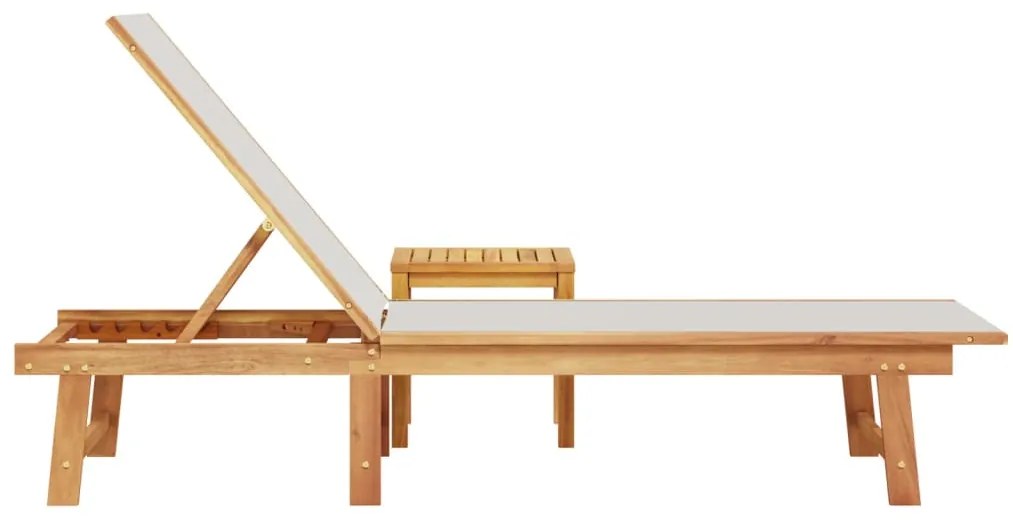 vidaXL Ξαπλώστρα Γκρι από Μασίφ Ξύλο Ακακίας και Textilene με Τραπέζι