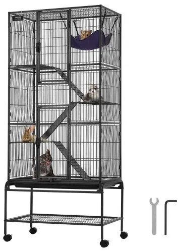 VEVOR 69&quot; Metal Small Animal Cage 4-Tier Rolling Ferret Cage with Tray 3 Ramps