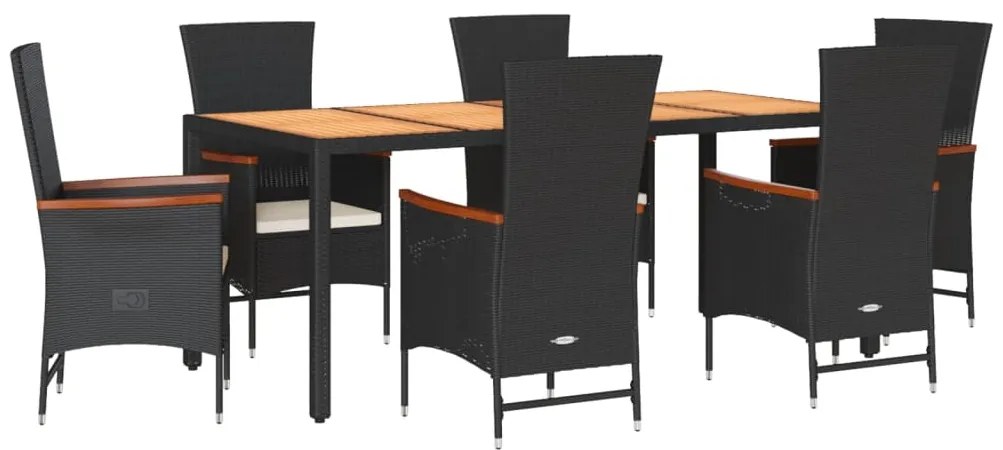 vidaXL Σετ Τραπεζαρίας Κήπου 7 Τεμ. Μαύρο Συνθετικό Ρατάν με Μαξιλάρια