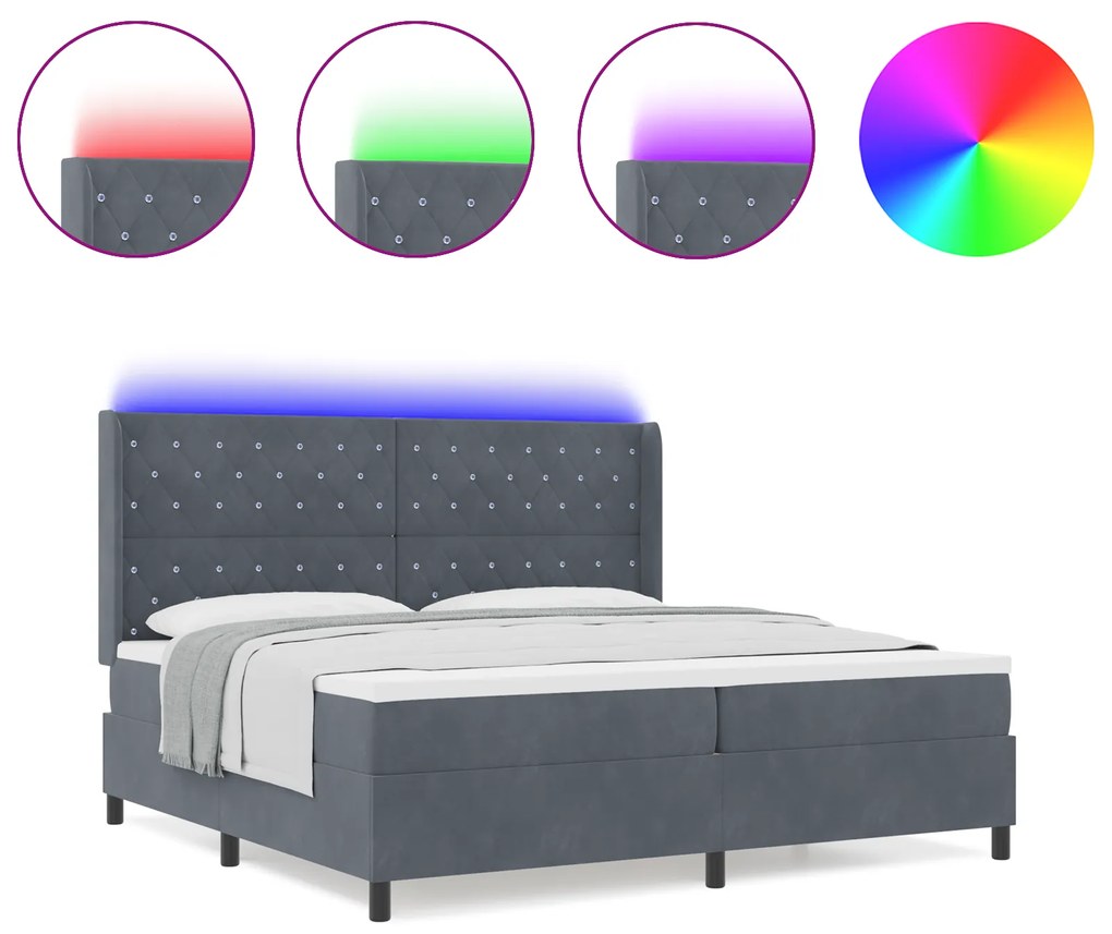 vidaXL κρεβάτι με στρώμα και LED Σκούρο Γκρι 200x200 εκ Βελούδο