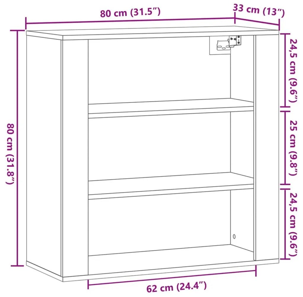 Ντουλάπι Τοίχου Αρτισιανή Δρυς 80x33x80 εκ. Επεξεργασμένο Ξύλο - Καφέ