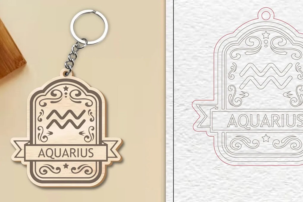 Intra απο ξύλο plywood 3mm-4mm πάχος Aquarius Keychain  | Ζώδιο Δίασταση 6x6 cm INTRAFABR-99841878