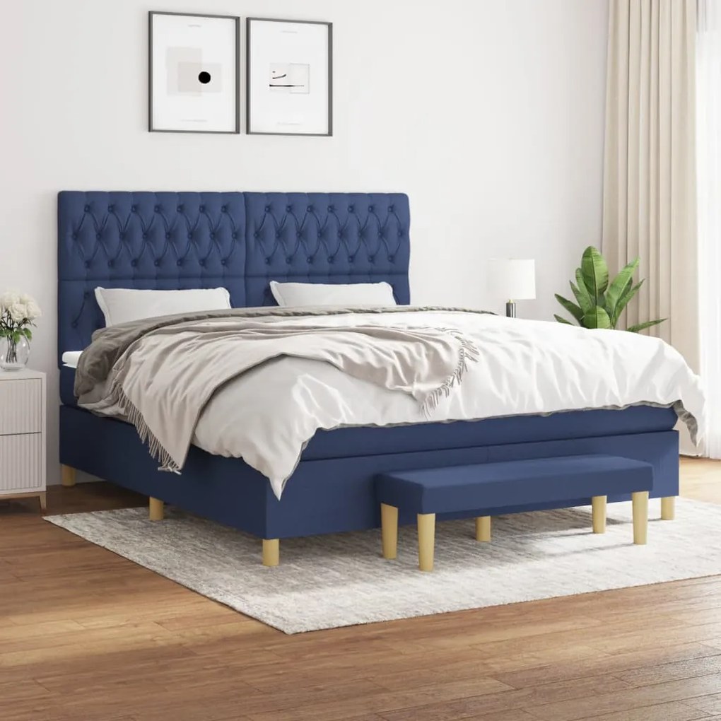 Κρεβάτι Boxspring με Στρώμα Μπλε 180x200 εκ. Υφασμάτινο