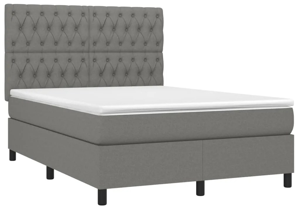 vidaXL Κρεβάτι Boxspring με Στρώμα &amp; LED Σκ.Γκρι 140x200 εκ Υφασμάτινο