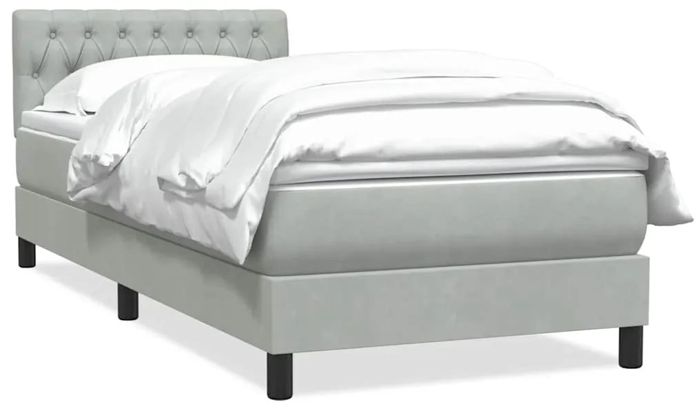 vidaXL Κρεβάτι Boxspring με Στρώμα Ανοιχτό Γκρι 80x210 εκ. Βελούδινο