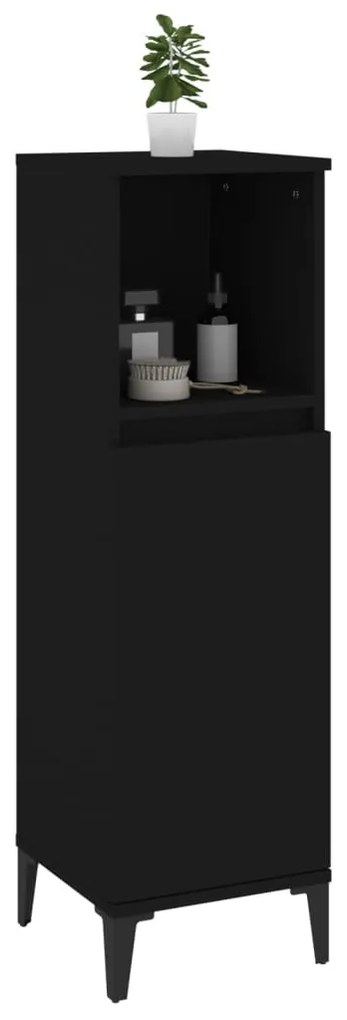 vidaXL Ντουλάπι Μπάνιου Μαύρο 30x30x100 εκ. Επεξεργασμένο Ξύλο