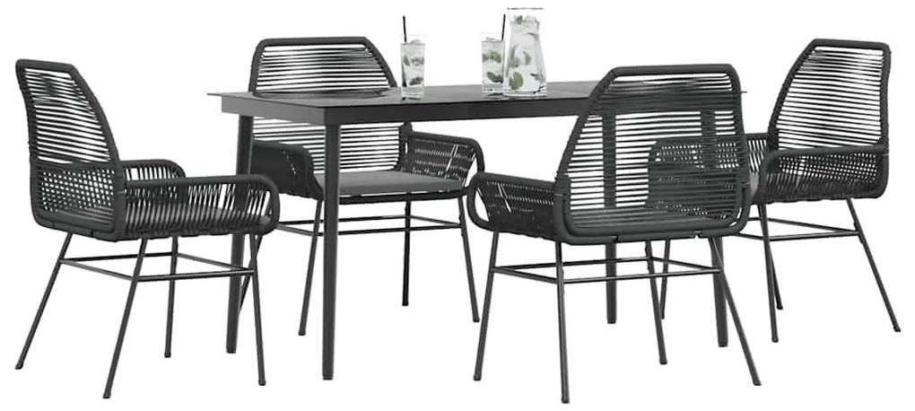 Σετ Τραπεζαρίας Κήπου 5Τεμ. Μαύρο Συνθ.Ρατάν/Γυαλί με Μαξιλάρια