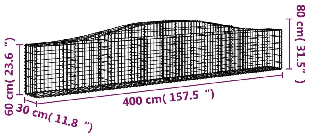 vidaXL Συρματοκιβώτια Τοξωτά 20 τεμ. 400x30x60/80 εκ. Γαλβαν. Ατσάλι