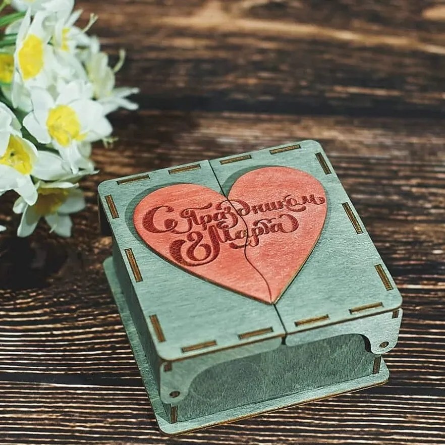 Σετ των 2 Intra απο ξύλο plywood 3mm-4mm πάχος – Διπλό αρθρωτό κουτί με λίμα με καπάκι παζλ Heart 20x25 cm INTRAVECTRY-MY555437