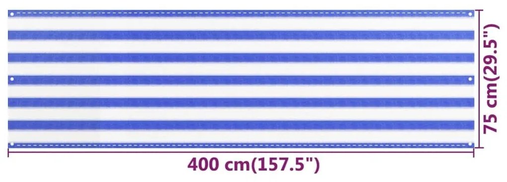 Διαχωριστικό Βεράντας Μπλε / Λευκό 75x400 εκ. από HDPE - Πολύχρωμο