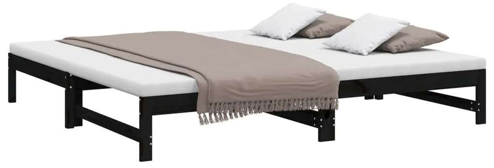 vidaXL Καναπές Κρεβάτι Συρόμενος Μαύρος 2x(100x200)εκ. από Μασίφ Πεύκο