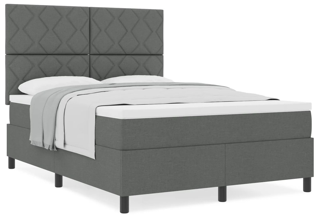 vidaXL Κρεβάτι Box Spring με Στρώμα Σκούρο Γκρι 140x200 εκ Υφασμάτινο