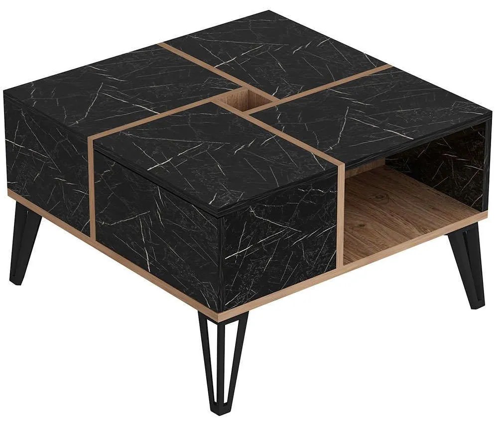 Τραπέζι Σαλονιού Nirvana 505CRL1415 71,8x71,8x43,8cm Marble Effect Black-Walnut