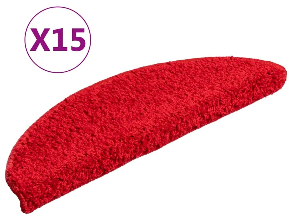 vidaXL Πατάκια Σκαλιών 15 τεμ. Κόκκινα Ημίκυκλα 56x17x3 εκ.