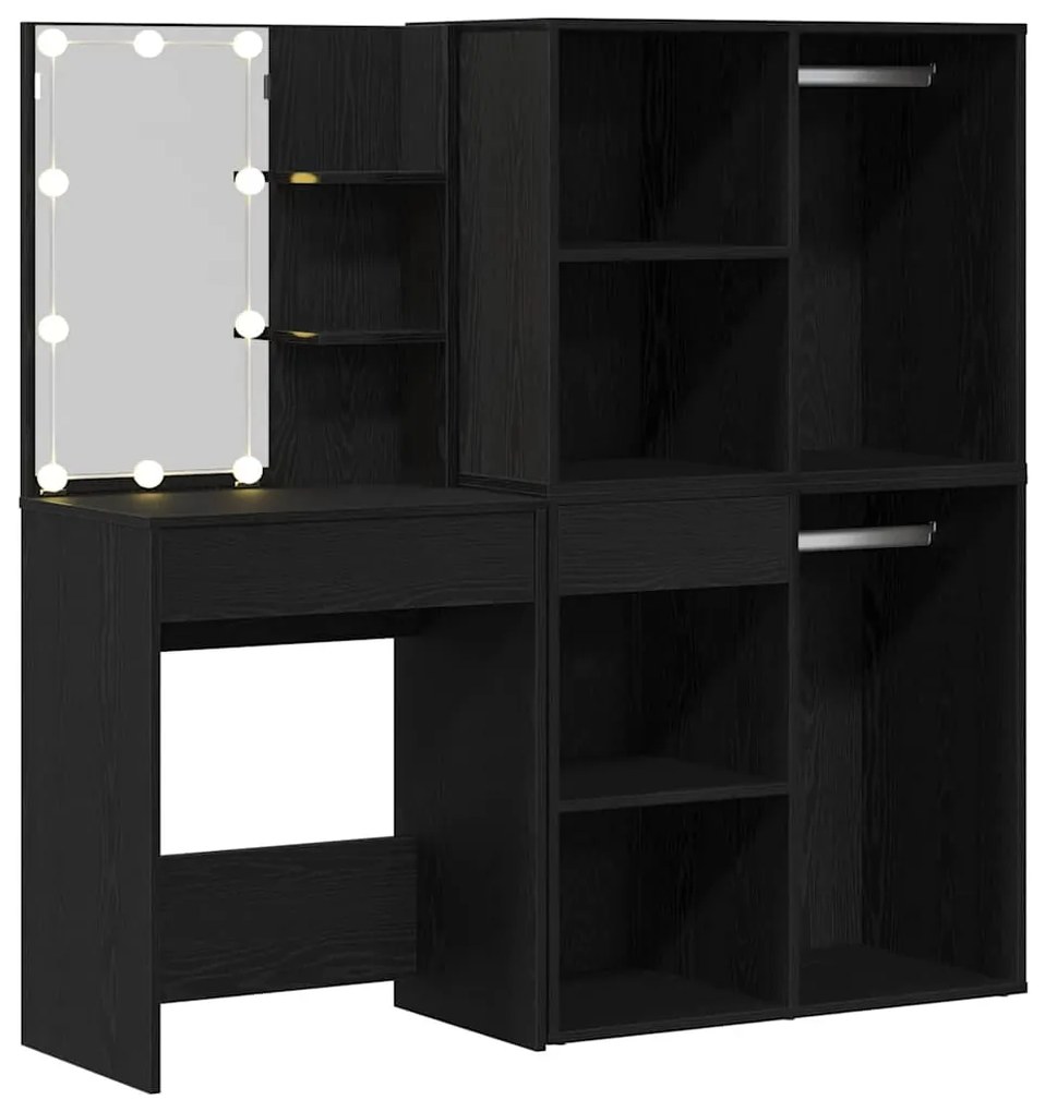 vidaXL Ξύλινο Τραπέζι Μακιγιάζ με LED Μαύρη δρυς 140 x 40 x 140 εκ
