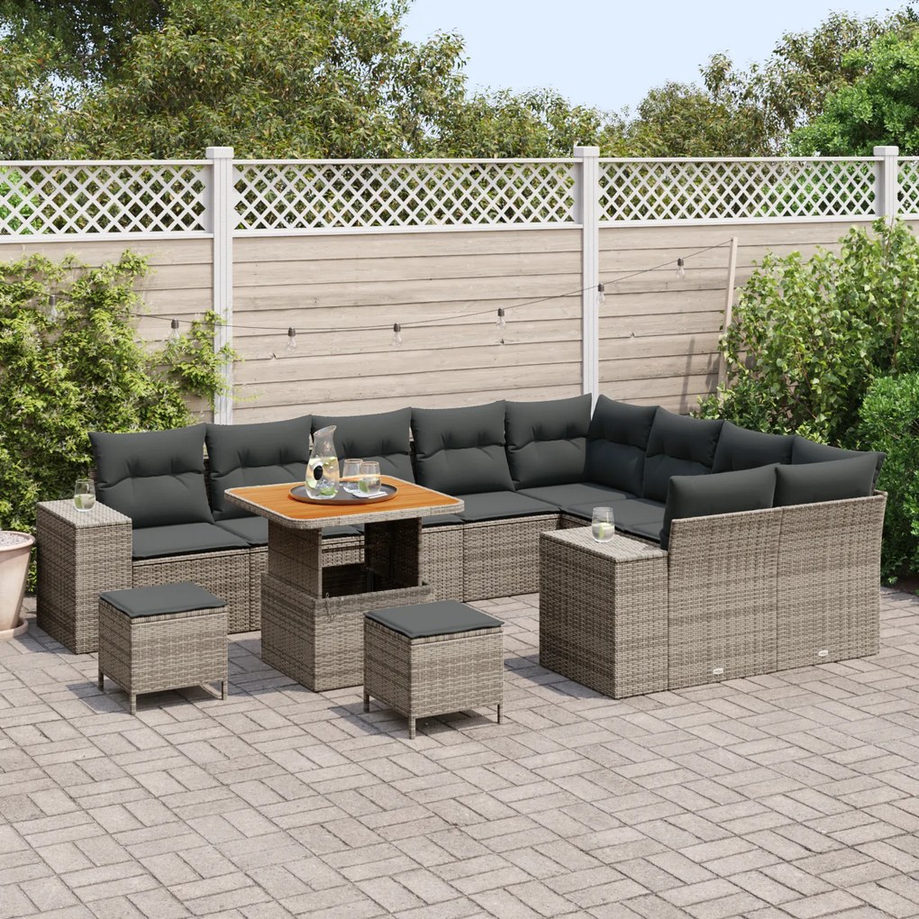 vidaXL Σετ Καναπέ Κήπου Ρυθμιζόμενο ύψος 12 pcs Γκρι συνθετικό ρατάν