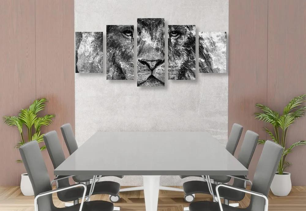 Εικόνα 5 μερών λιονταριού σε ασπρόμαυρο - 100x50