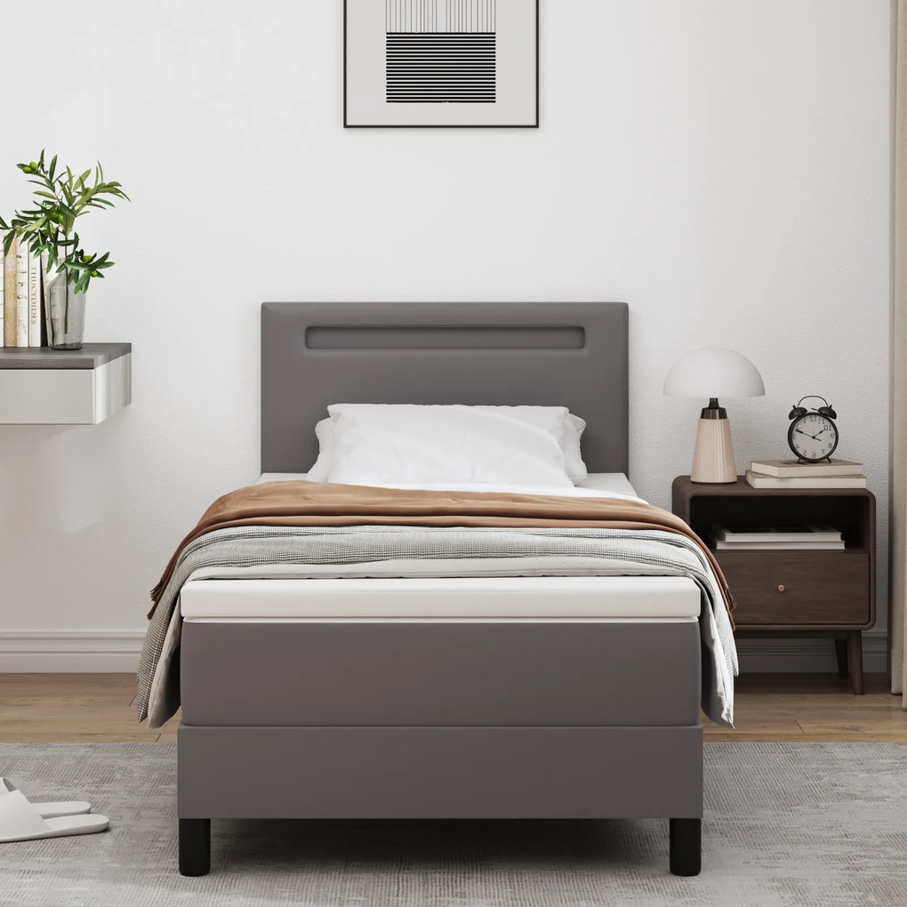 vidaXL Κρεβάτι Box Spring με Στρώμα Γκρι, 100 x 200 εκ, Συνθετική Δέρμα