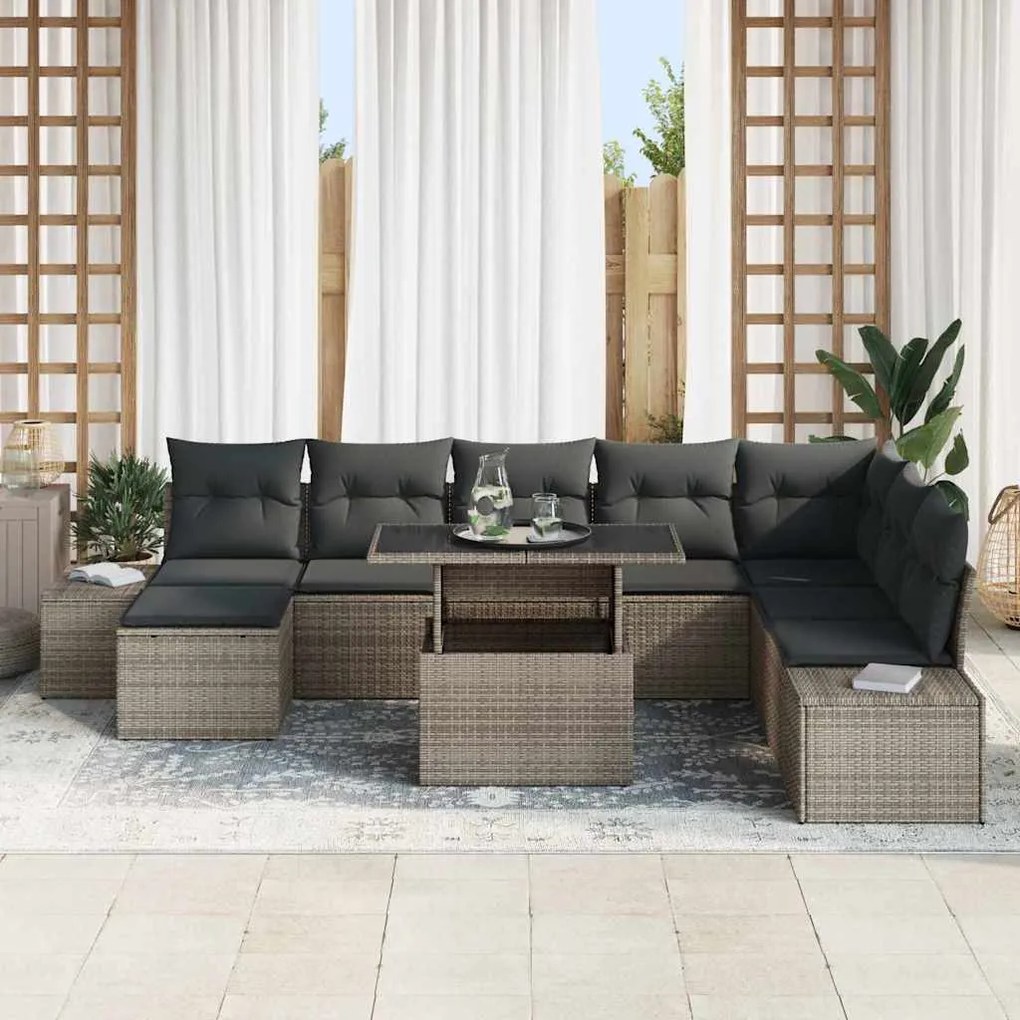 vidaXL Σετ Καναπέ Κήπου με μαξιλάρι 9 pcs Γκρι