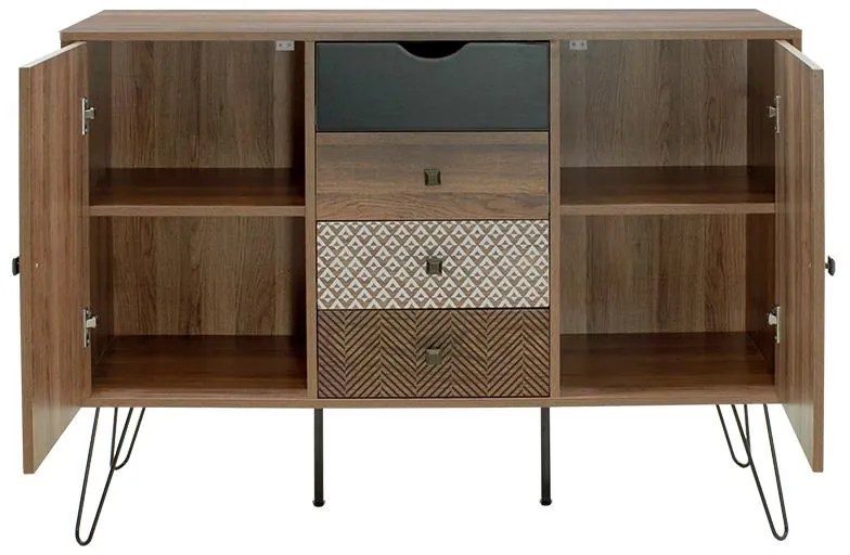 Μπουφές Boho με τέσσερα συρτάρια καρυδί μεταλλικά πόδια 122x39,5x86εκ 122x39.5x86 εκ.