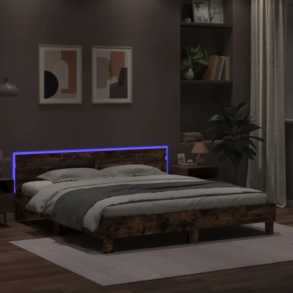 vidaXL Πλαίσιο Κρεβατιού με Κεφαλάρι/LED Καπν. Δρυς 180x200 εκ.