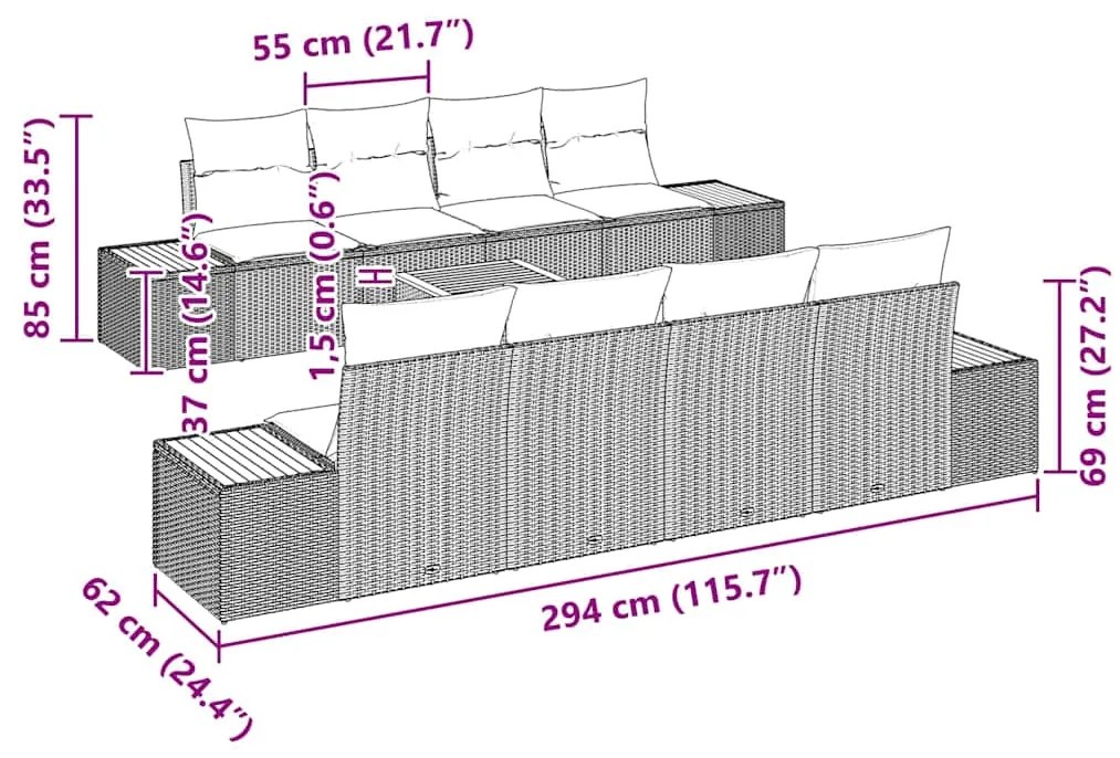 vidaXL Σετ Καναπέ Κήπου με μαξιλάρι 9 pcs Μαύρο Πολυ ράταν