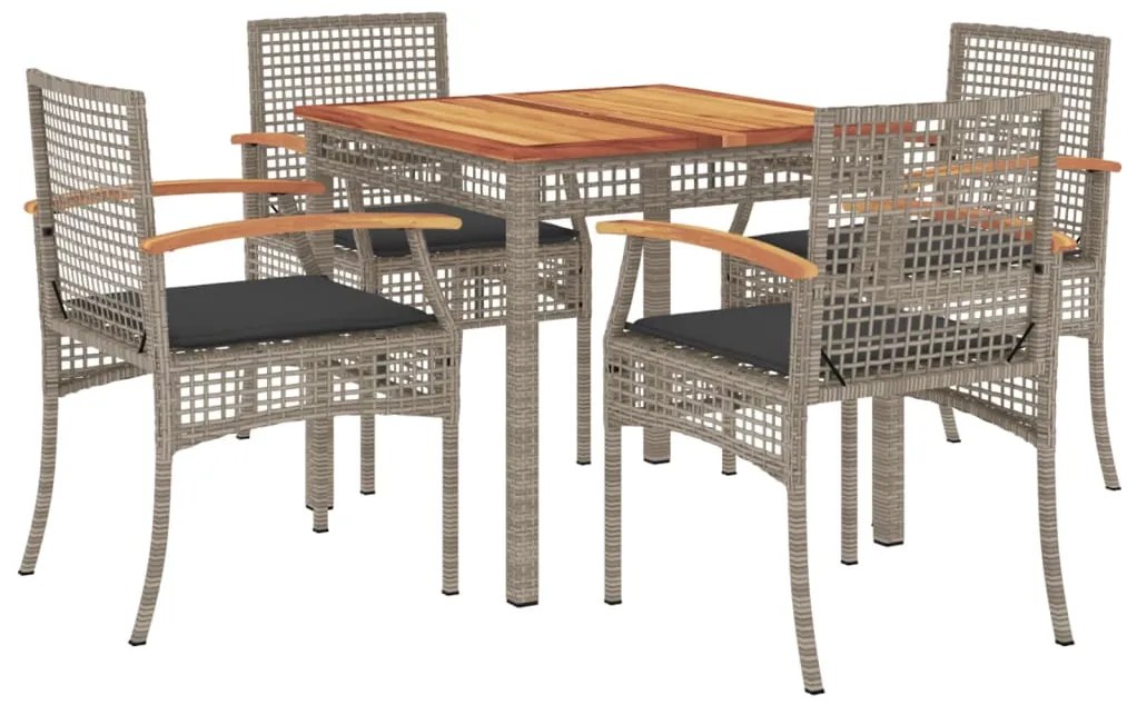 vidaXL Σετ Τραπεζαρίας Κήπου 5 τεμ. Γκρι Συνθ. Ρατάν με Μαξιλάρια