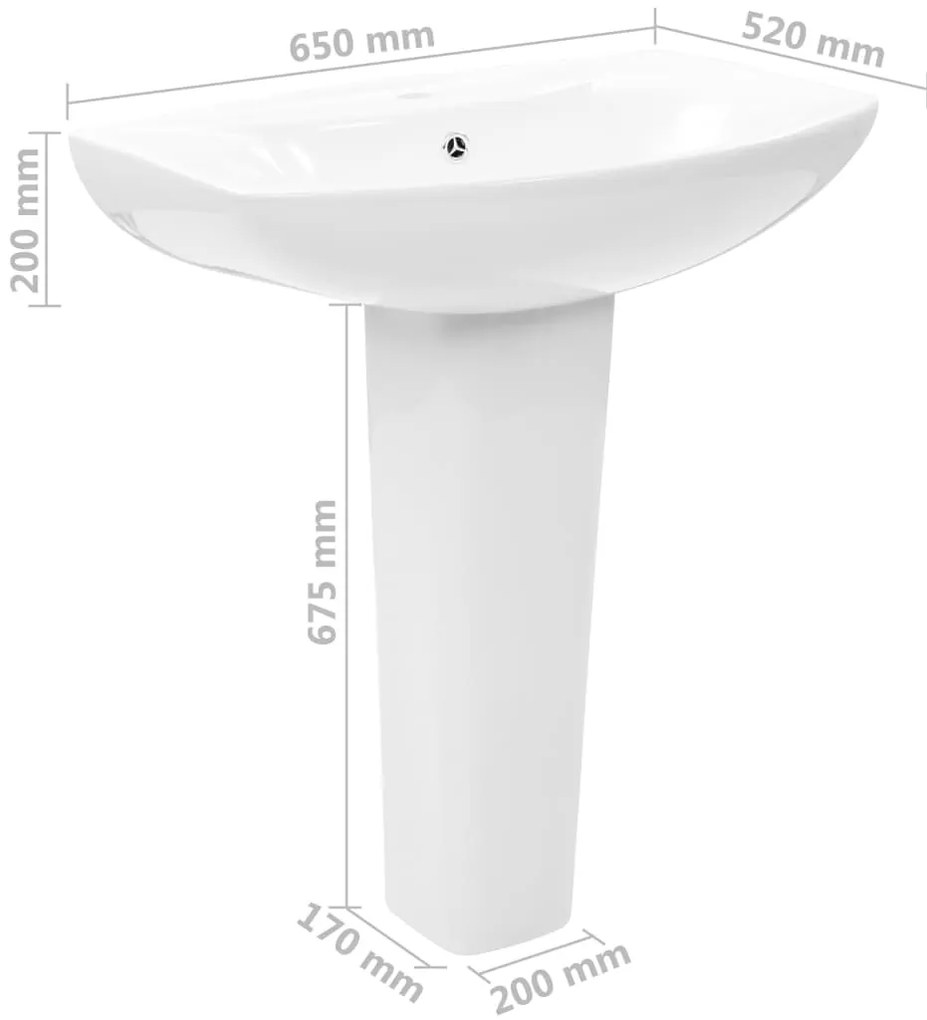 vidaXL Νιπτήρας Επιδαπέδιος με Κολόνα Λευκός 650x520x200 χιλ Κεραμικός