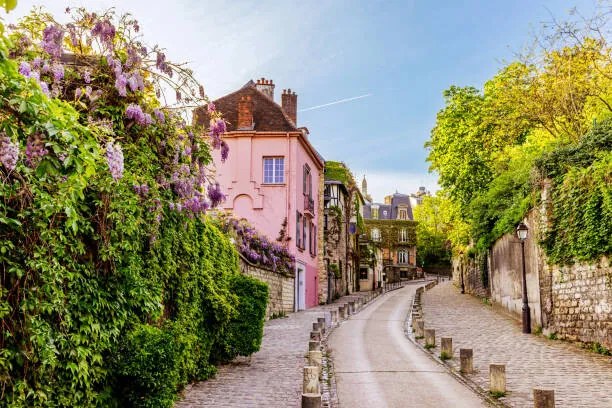 Φωτογραφία Street in Montmartre with blooming wisteria, Alexander Spatari