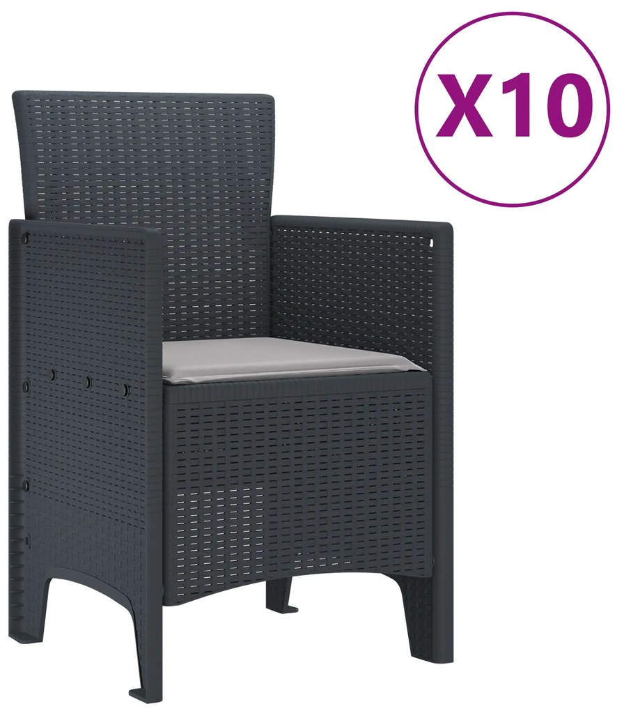 vidaXL Σέτ φαγητού για κήπο 11 pcs Ανθρακί Rattan Polt