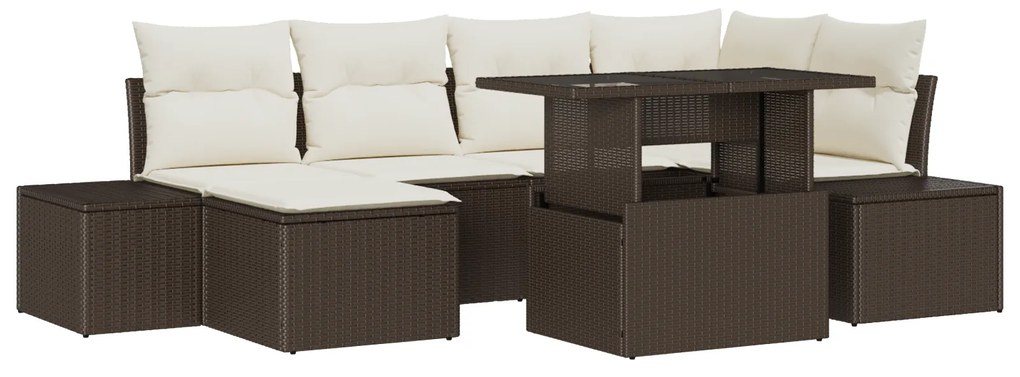 vidaXL Set Σαλονιού Κήπου 7 Τεμαχίων με Μαξιλάρια Καφέ Συνθετικό Ρατάν