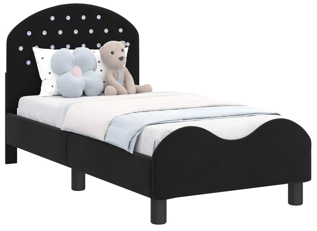 vidaXL Κρεβατική βάση για παιδιά με προσκέφαλο Μαύρο 70 x 140 cm