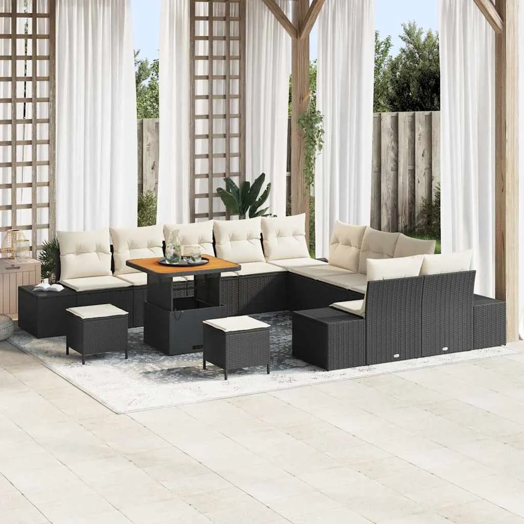 vidaXL Σετ Καναπέ Κήπου 13 pcs Μαύρο, Κρέμα 80 x 80 x 71 cm