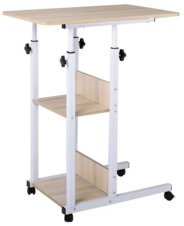 LIFT Βοηθητικό Τραπεζάκι Μέταλλο Βαφή Άσπρο, Melamine Απόχρωση Maple  60x40x78/92cm [-Άσπρο-, -Φυσικό-] [-Melamine-, -Μέταλλο-] ΕΜ48,1