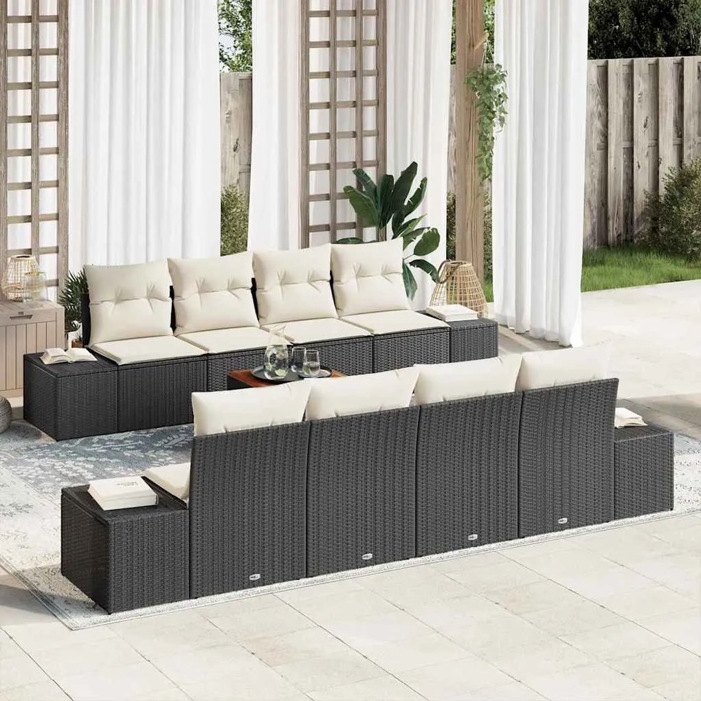 vidaXL Σετ Καναπέ Κήπου με μαξιλάρι 9 pcs Μαύρο Πολυ ράταν
