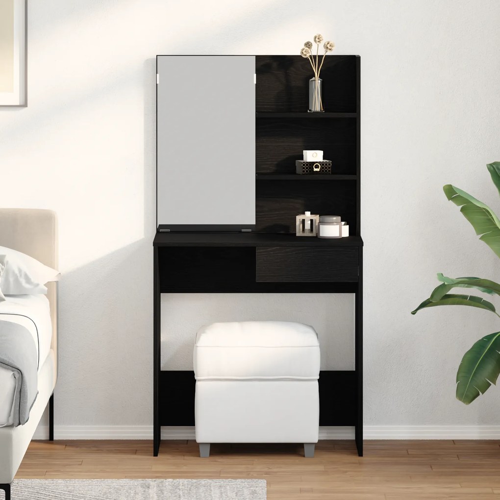 vidaXL Μαύρο Τραπέζι Μακιγιάζ με Καθρέπτη - 74.5 x 40 x 141 εκ