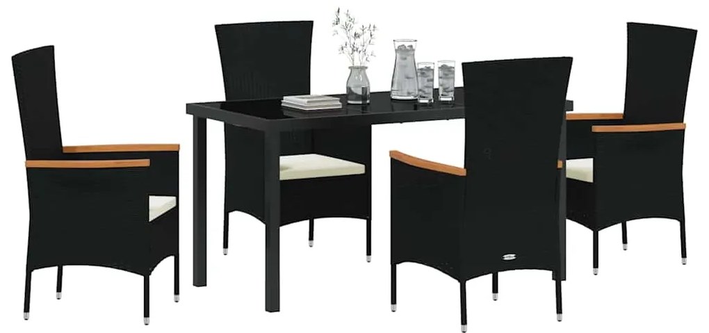 vidaXL Σέτ φαγητού για κήπο με μαξιλάρι 5 pcs Μαύρο Πολυ ράταν