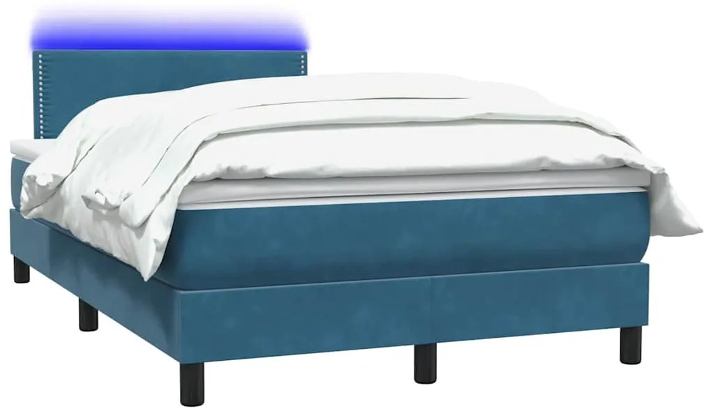 vidaXL Κρεβάτι Boxspring με Στρώμα &amp; LED Σκούρο Μπλε 120x210 εκ. Βελούδινο