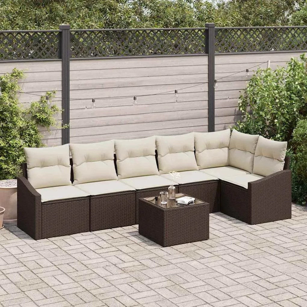 vidaXL Σετ Καναπέ Κήπου 7 pcs Καφέ Πολυ ράταν