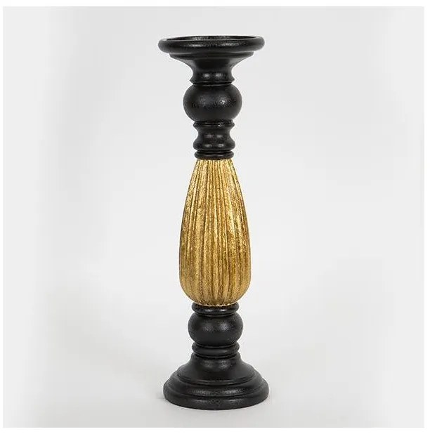 Κηροπήγιο Πολυρεζίν Μαύρο &amp; Χρυσό 10.5x10.5x35cm 752-26010 Estheti-752-26010-Μαύρο-Χρυσό 752-26010