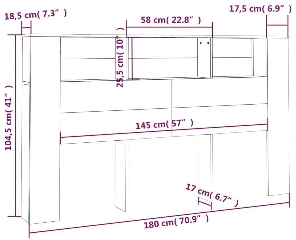 Κεφαλάρι Με Αποθηκευτικό Χώρο Μαύρο 180 x 18,5 x 104,5 εκ. - Μαύρο
