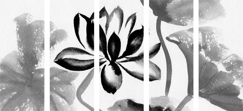 Εικόνα 5 τμημάτων ακουαρέλα λουλούδι λωτού σε ασπρόμαυρο σχέδιο - 200x100