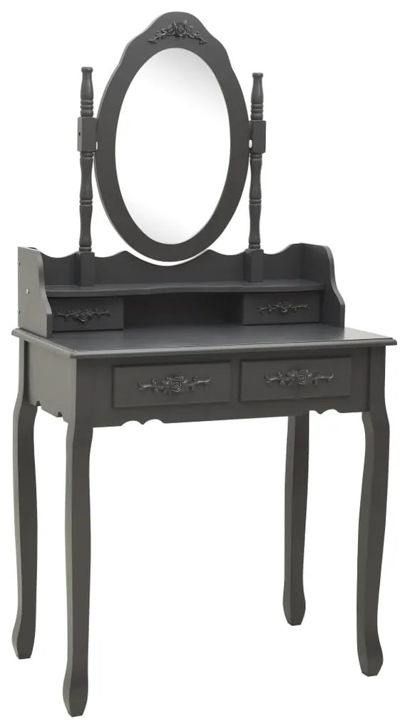 vidaXL Μπουντουάρ με Σκαμπό Γκρι 75 x 69 x 140 εκ. Ξύλο Παυλώνιας