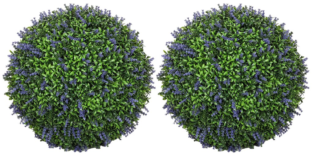 HOMCOM Σετ 2 τεχνητών φυτών σε σχήμα μπάλας, ανθεκτικά στην UV ακτινοβολία, τεχνητά φυτά για εσωτερικό και εξωτερικό χώρο, 42 cm, Πράσινο+Μωβ