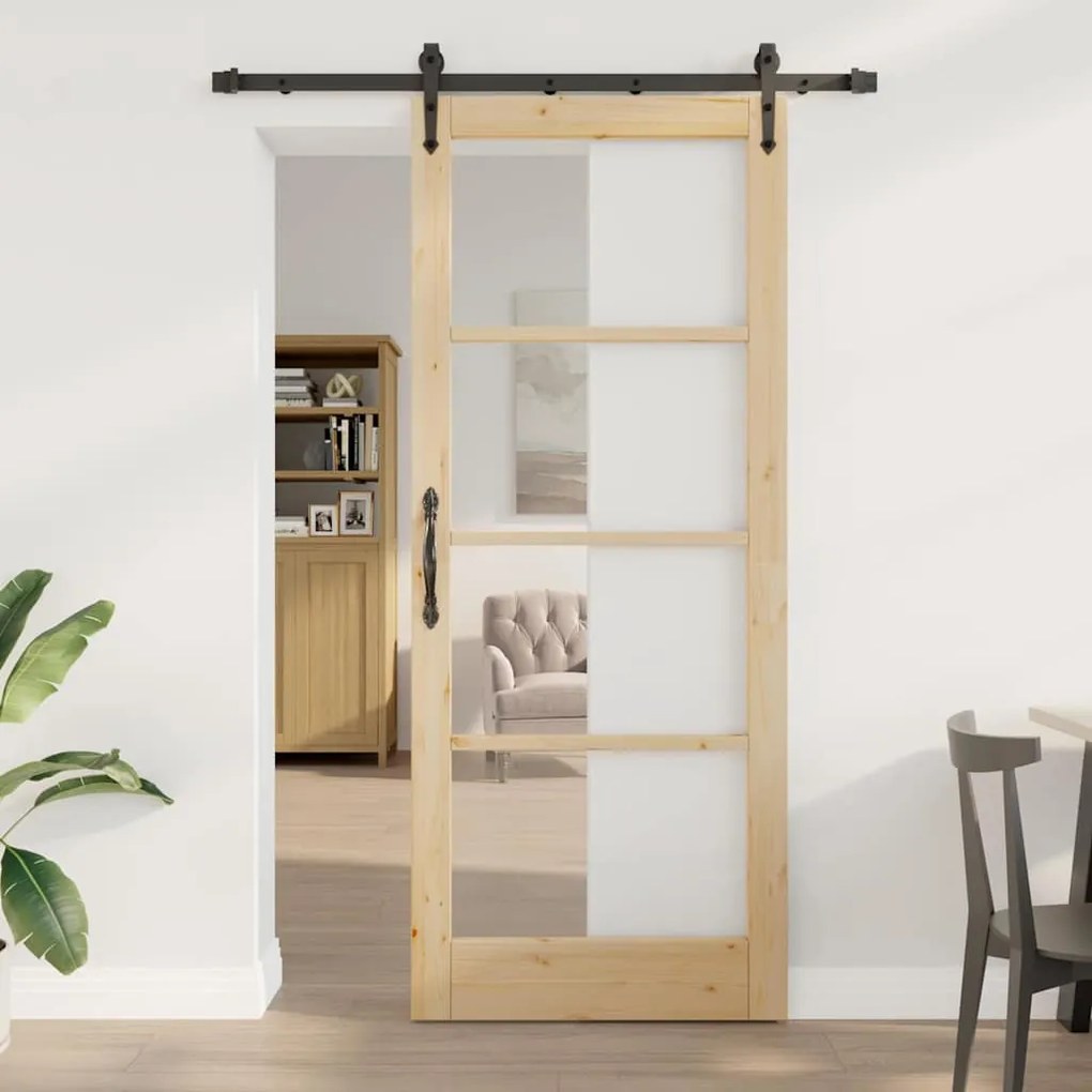 vidaXL Συρόμενη Πόρτα Χειροκίνητος Καφέ 86 x 211 cm Ξύλο και μέταλλο