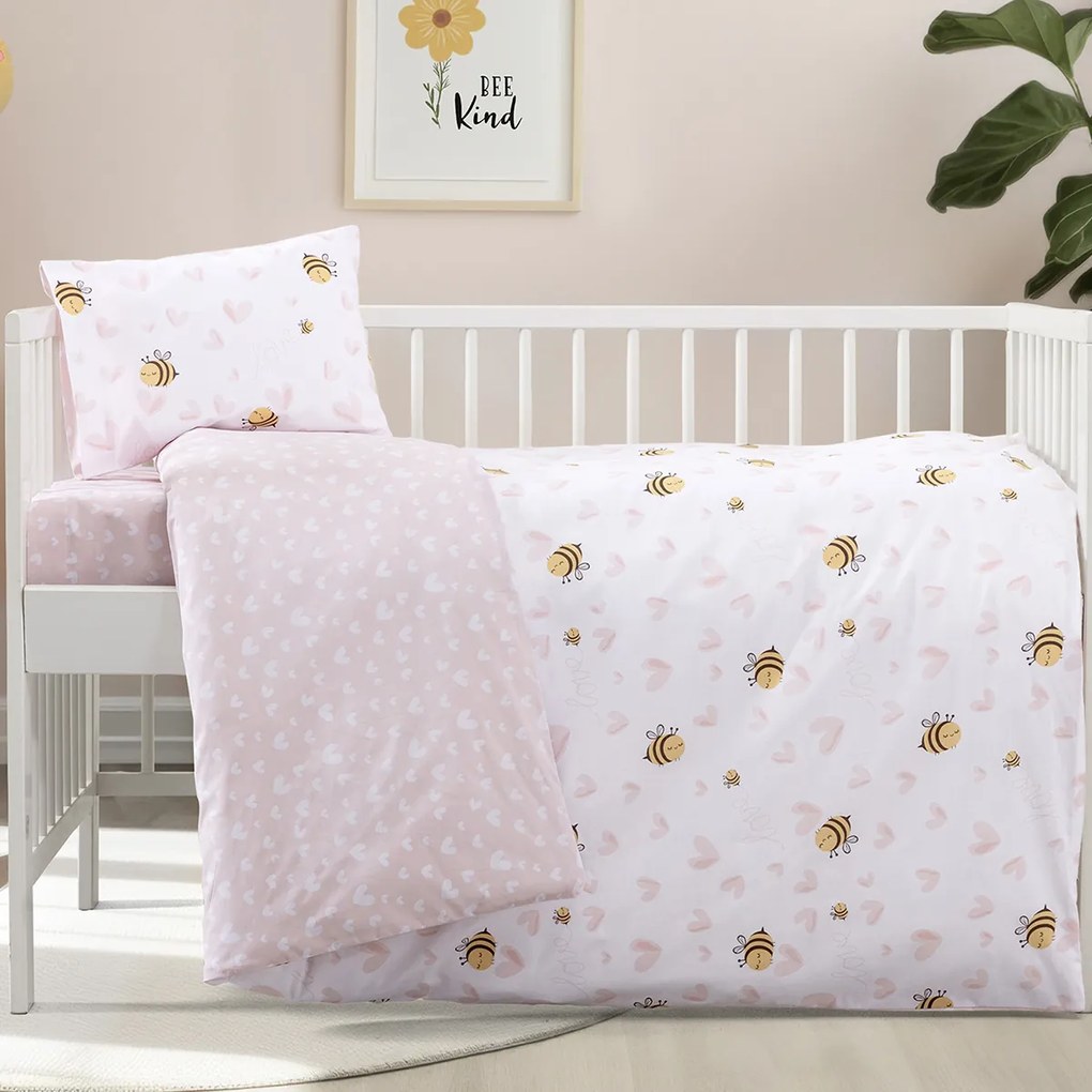 Σεντόνια Κούνιας (Σετ) Kocoon Bee Love Ροζ ΧΩΡΙΣ ΛΑΣΤΙΧΟ 120x160