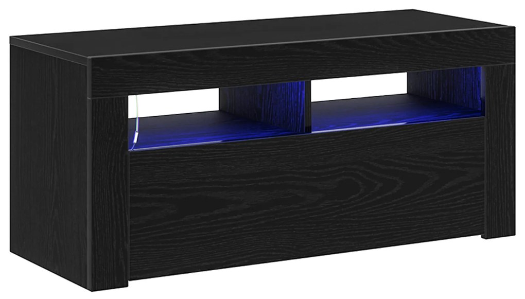 vidaXL Ντουλάπι τηλεόρασης με LED Μαύρη Δρυς 90x35x40 εκ. Επεξεργασμένο ξύλο