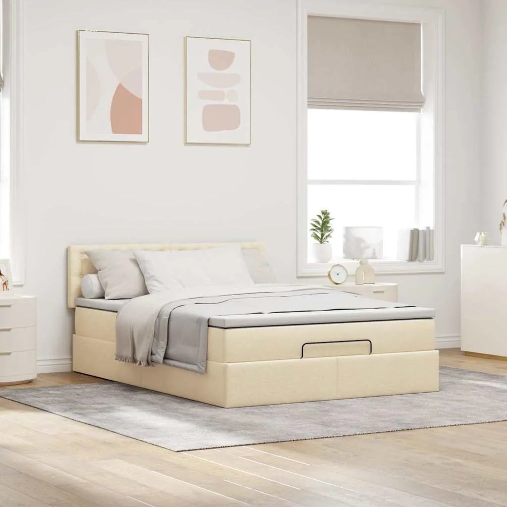 vidaXL Οθωμανικό κρεβάτι με στρώμα Cream 140x200cm ύφασμα