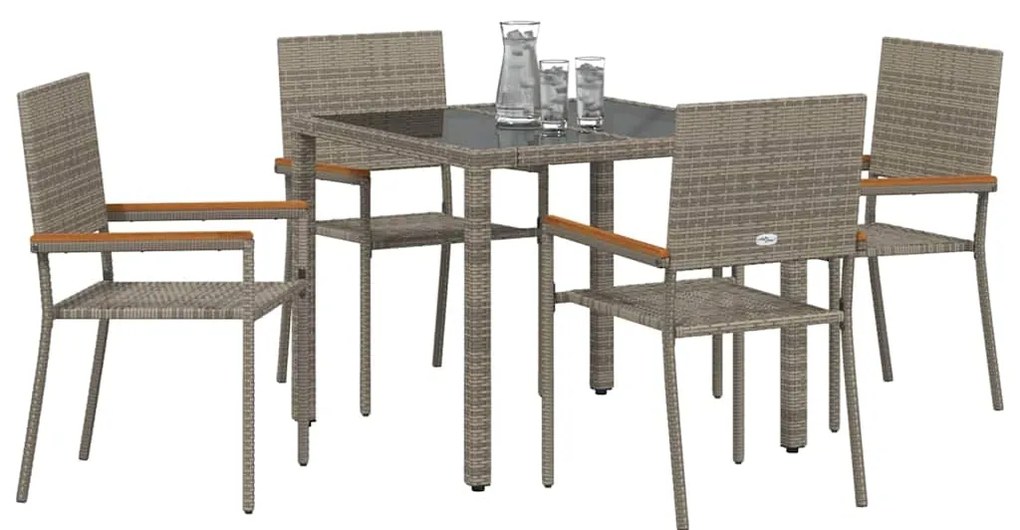 vidaXL Σέτ φαγητού για κήπο 5 pcs Γκρι 90 x 90 x 75 cm συνθετικό ρατάν