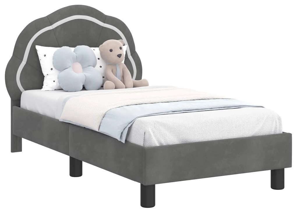 vidaXL Κρεβατική βάση για παιδιά με προσκέφαλο Σκούρο Γκρι 70 x 140 cm
